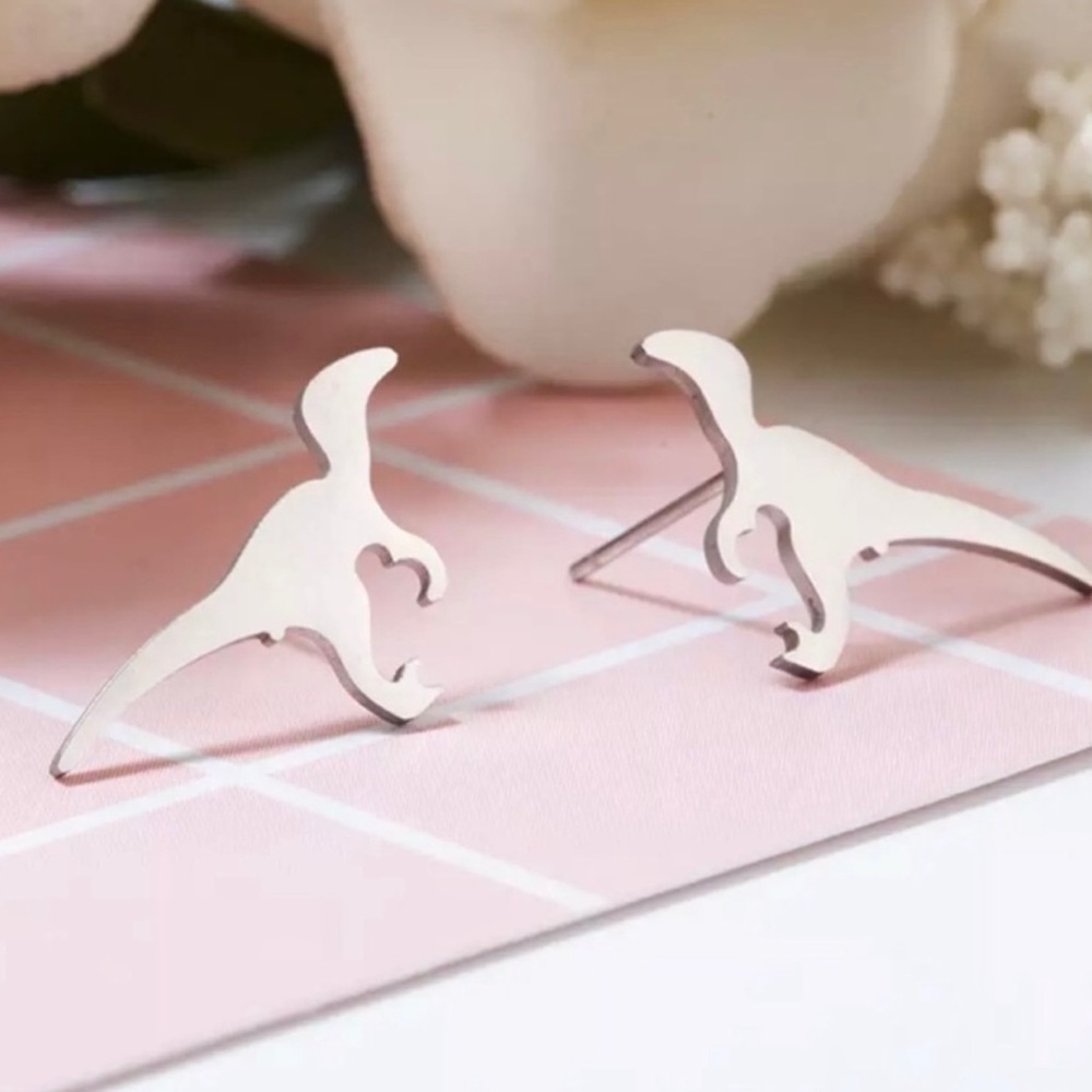 NEW Silver Dinosaur Cute Earrings